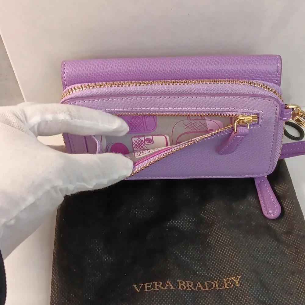 Vera Bradley Lilac Pebble Leather Smartphone Wristlet+Dust Bag Gold -Tone NWOT